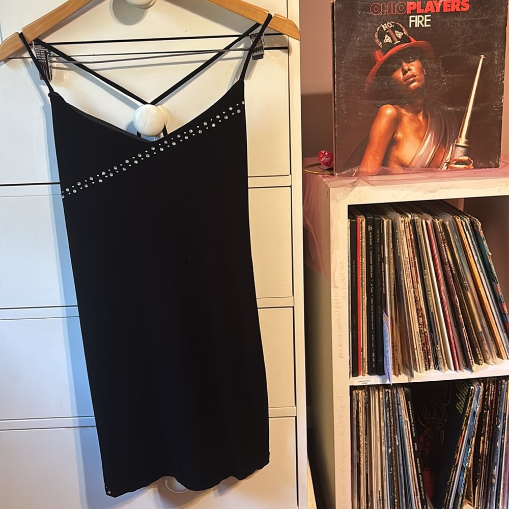 Vintage 90’s Micro Mini Short Dress Velvet USA Club Baddie Sexy Black Hot Goth S
